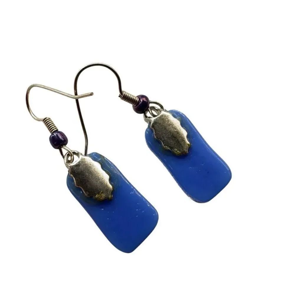 Blue dichroic Glass earrings - Picture 6 of 8